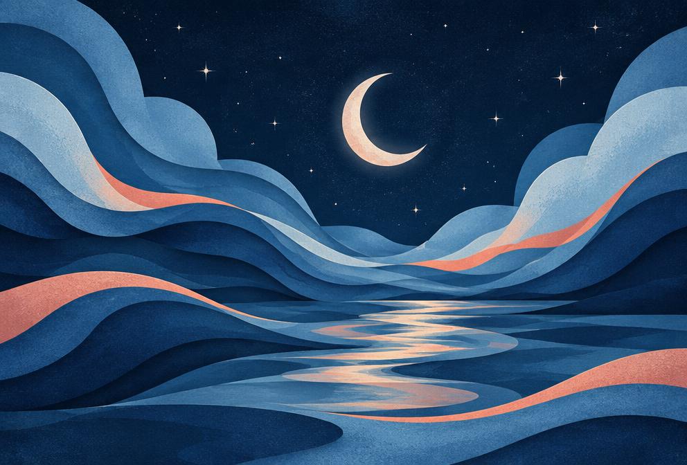 Vagues célestes sous un croissant de lune